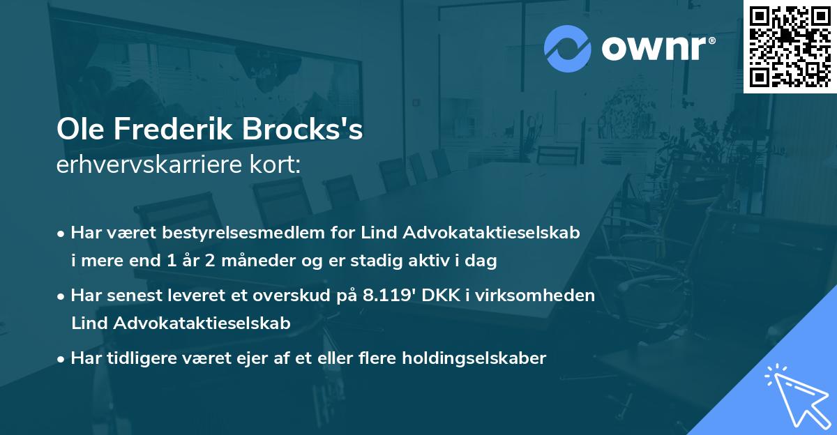 Ole Frederik Brocks's erhvervskarriere kort