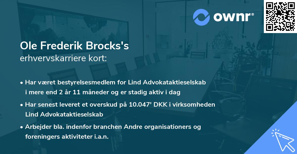 Ole Frederik Brocks's erhvervskarriere kort
