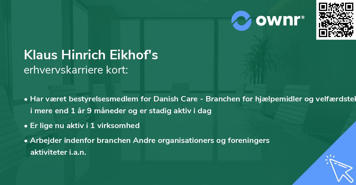 Klaus Hinrich Eikhof's erhvervskarriere kort