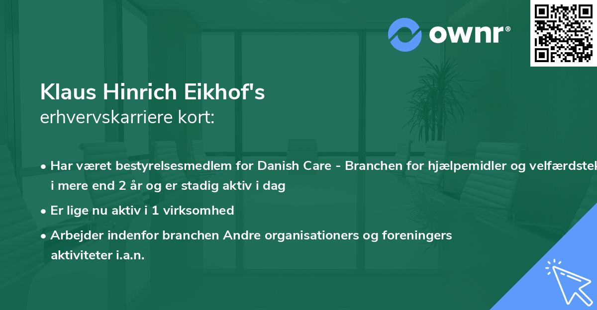 Klaus Hinrich Eikhof's erhvervskarriere kort