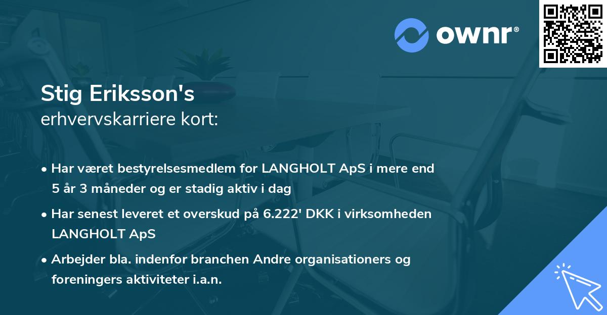 Stig Eriksson's erhvervskarriere kort