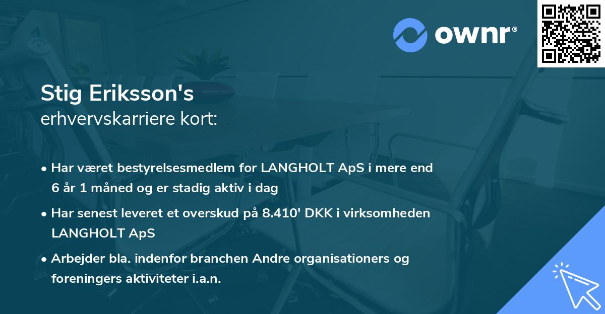 Stig Eriksson's erhvervskarriere kort