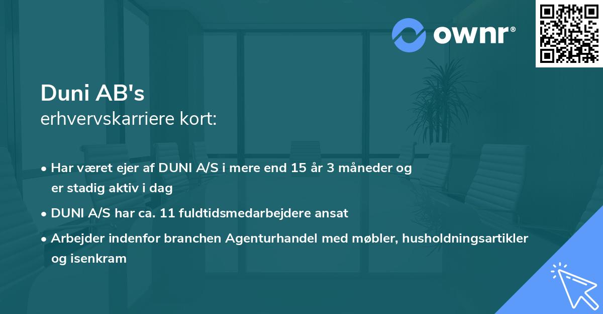 Duni AB's erhvervskarriere kort