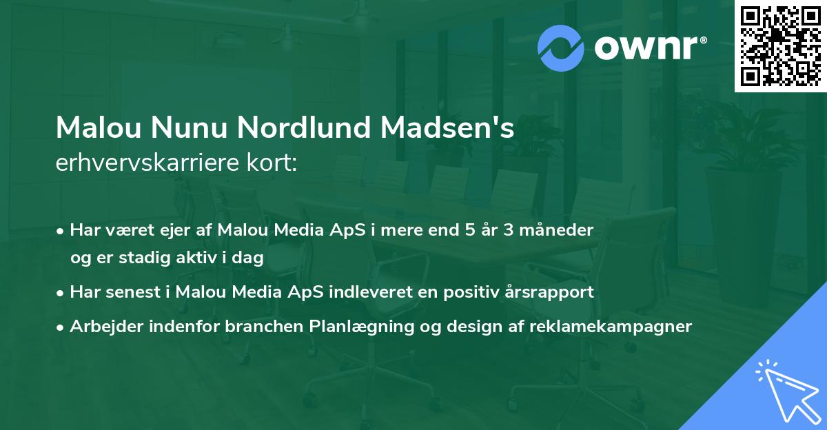 Malou Nunu Nordlund Madsen's erhvervskarriere kort