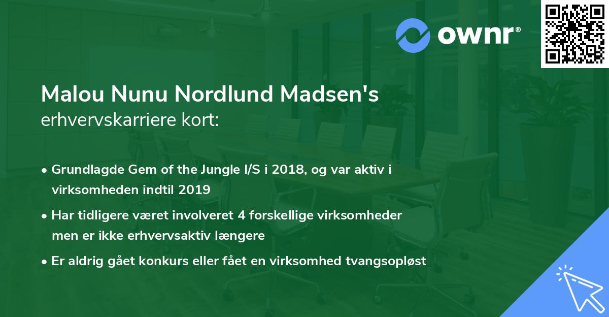 Malou Nunu Nordlund Madsen's erhvervskarriere kort