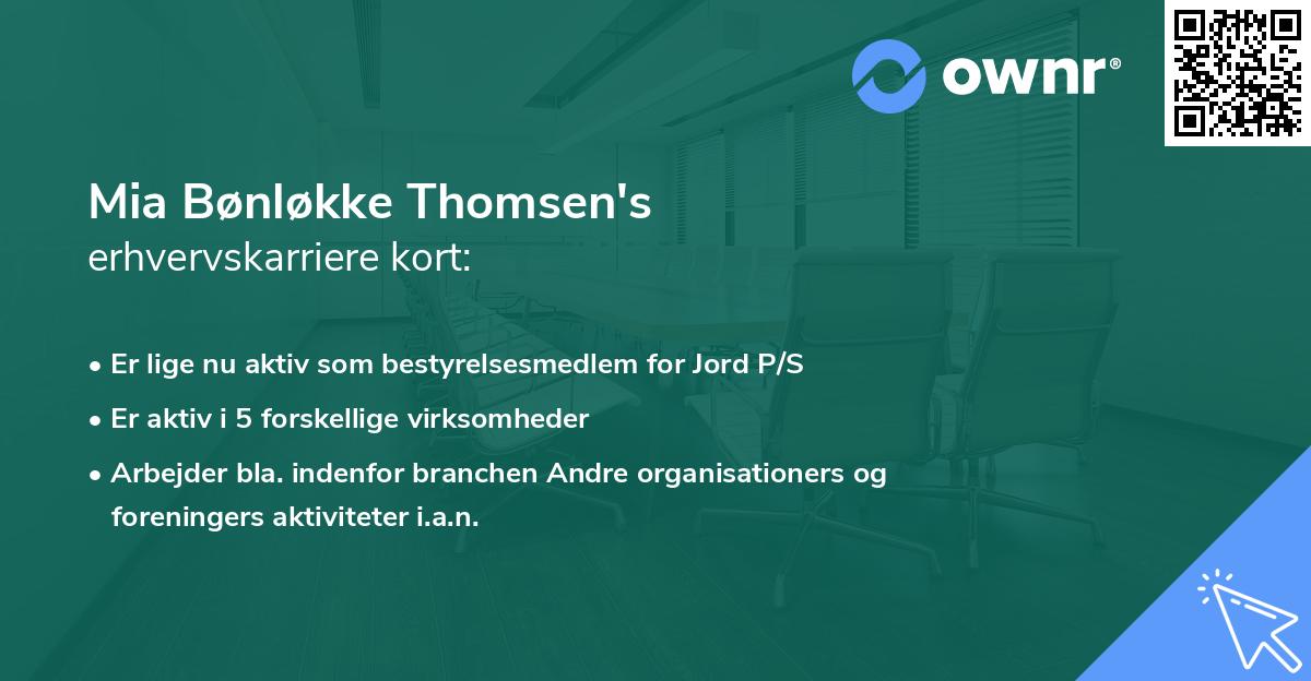 Mia Bønløkke Thomsen's erhvervskarriere kort