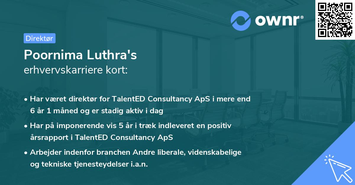 Poornima Luthra's erhvervskarriere kort