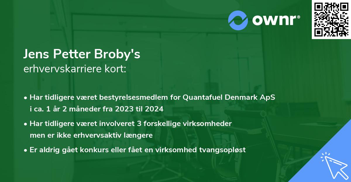 Jens Petter Broby's erhvervskarriere kort