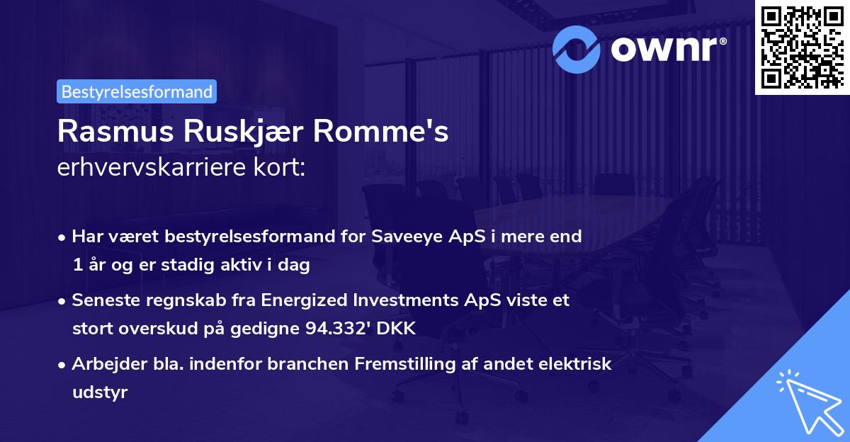 Rasmus Ruskjær Romme's erhvervskarriere kort