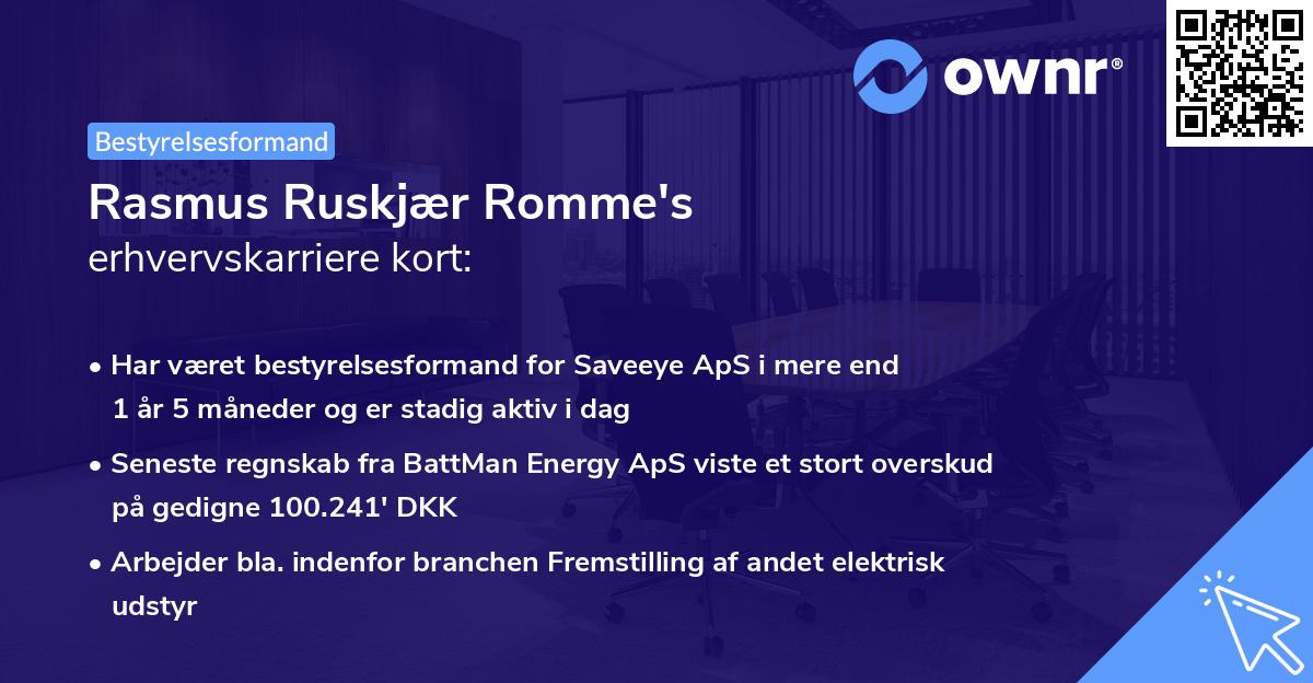 Rasmus Ruskjær Romme's erhvervskarriere kort