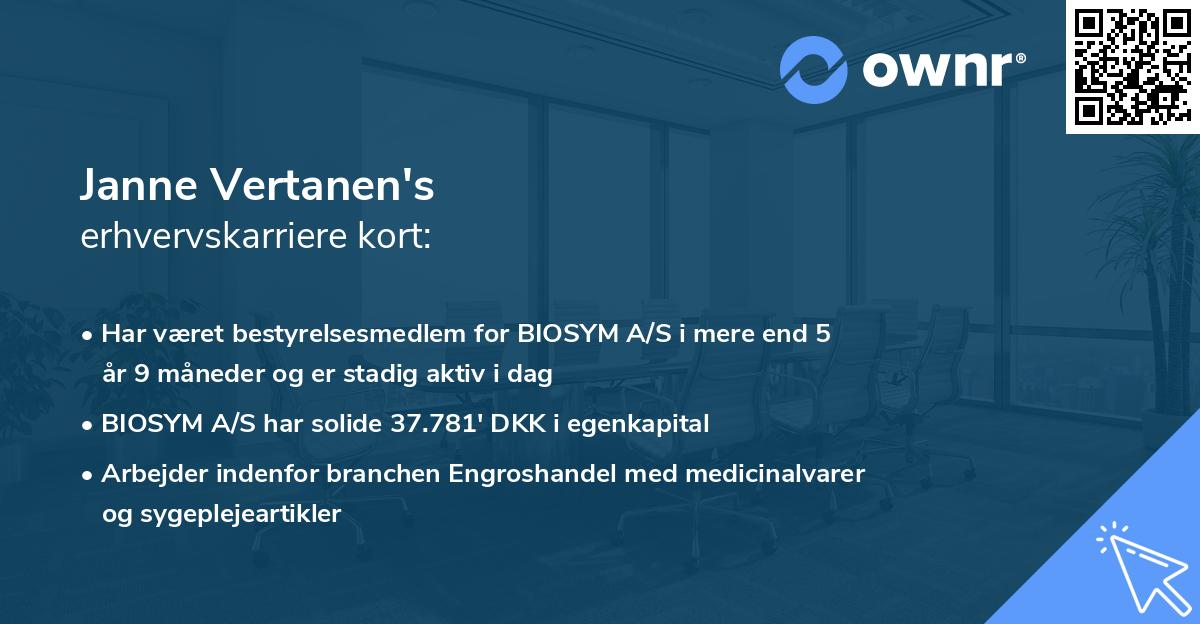 Janne Vertanen's erhvervskarriere kort