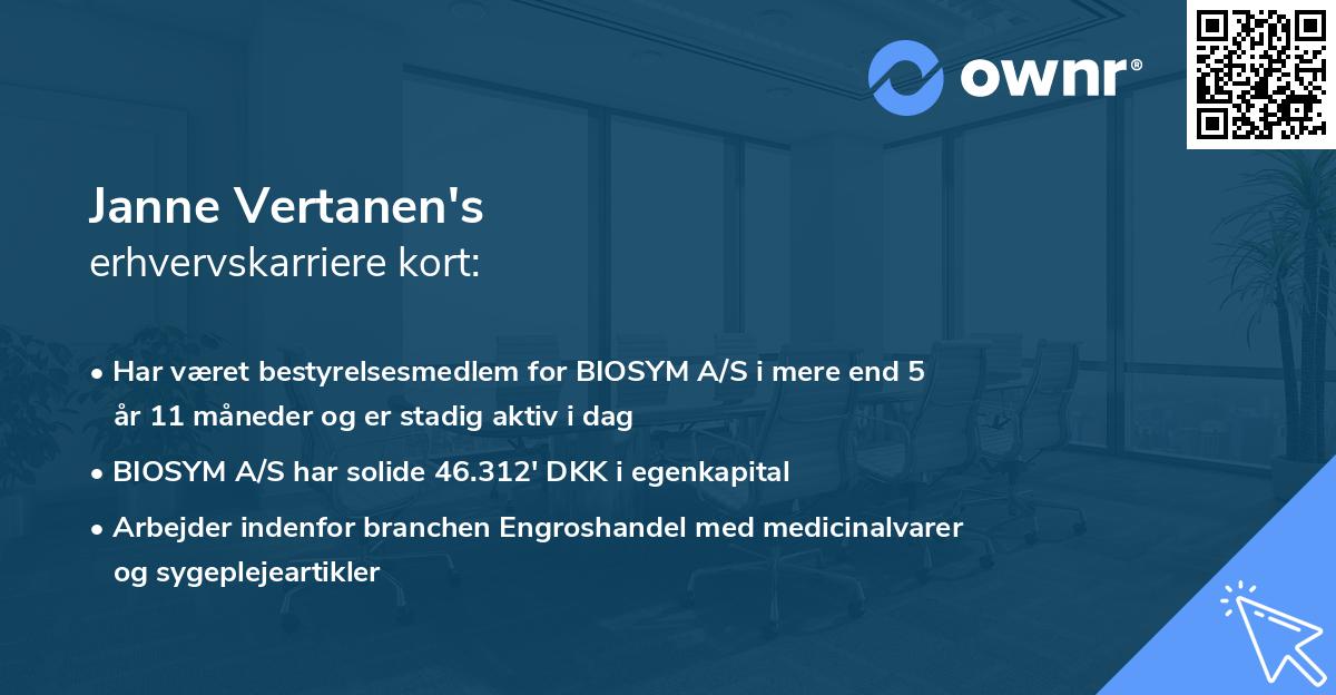 Janne Vertanen's erhvervskarriere kort