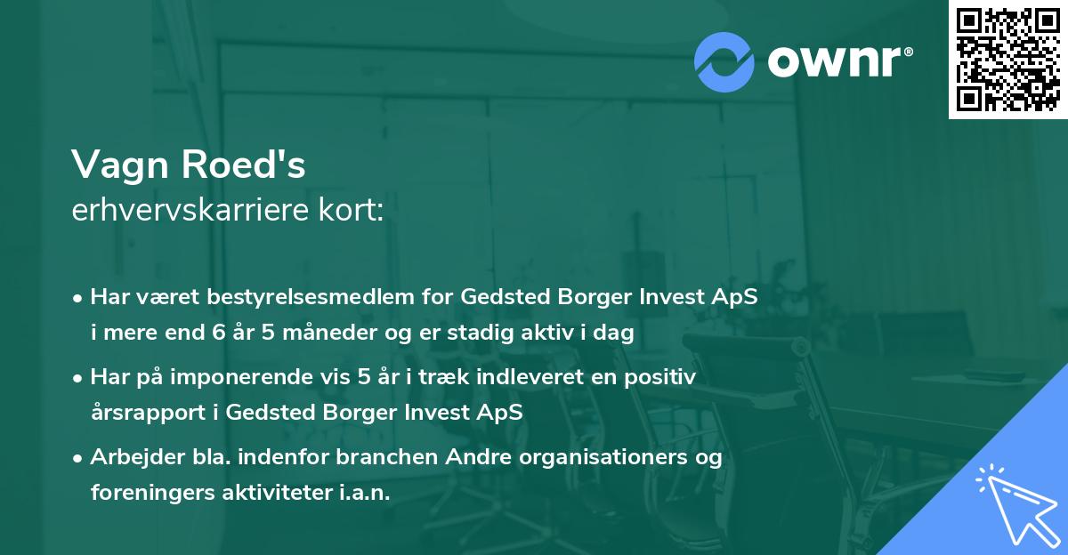 Vagn Roed's erhvervskarriere kort