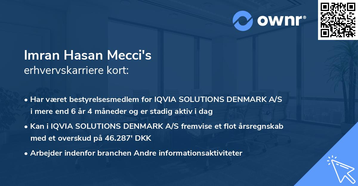 Imran Hasan Mecci's erhvervskarriere kort