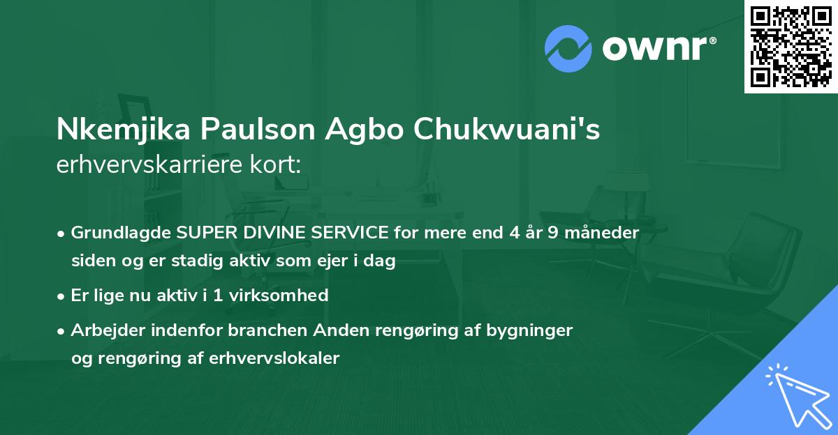 Nkemjika Paulson Agbo Chukwuani's erhvervskarriere kort