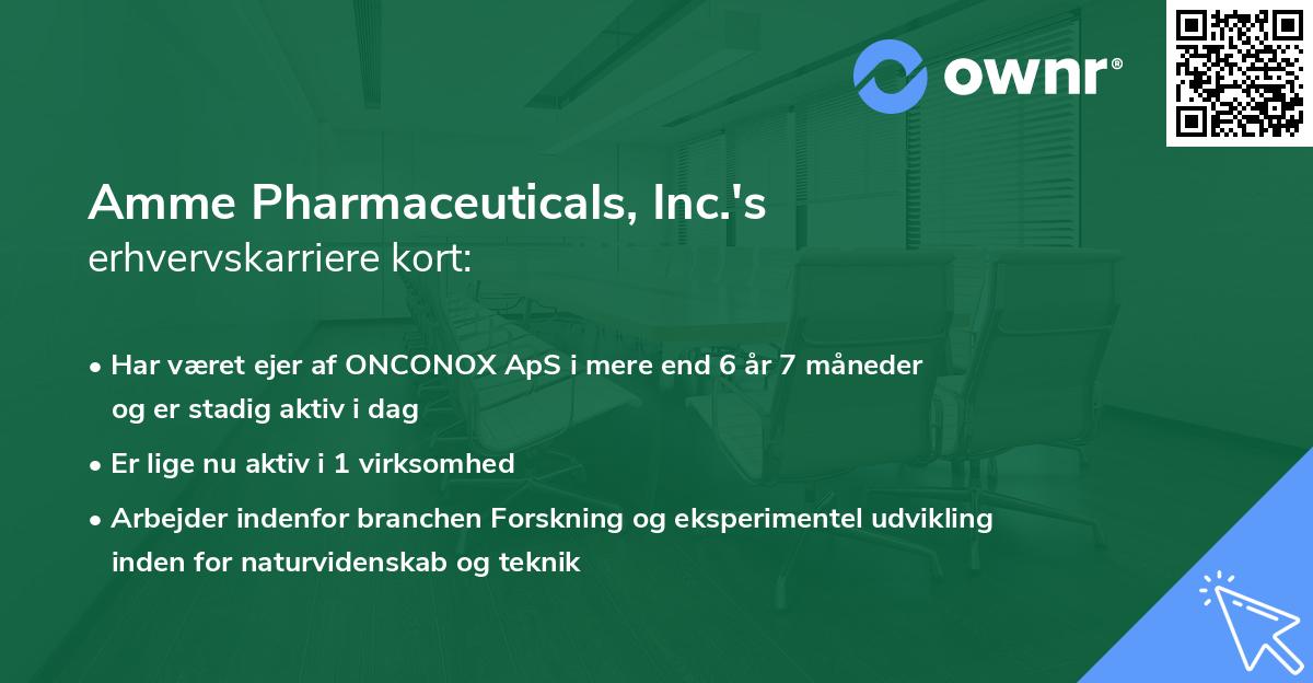Amme Pharmaceuticals, Inc.'s erhvervskarriere kort