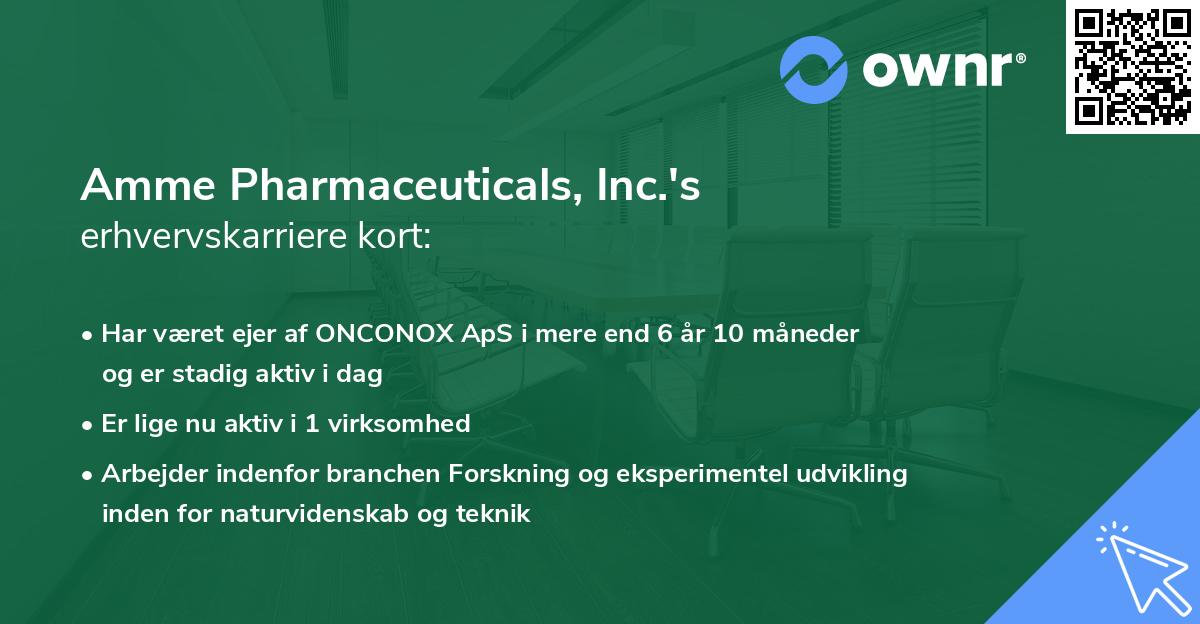 Amme Pharmaceuticals, Inc.'s erhvervskarriere kort
