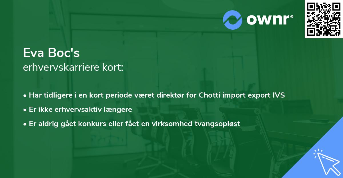 Eva Boc's erhvervskarriere kort