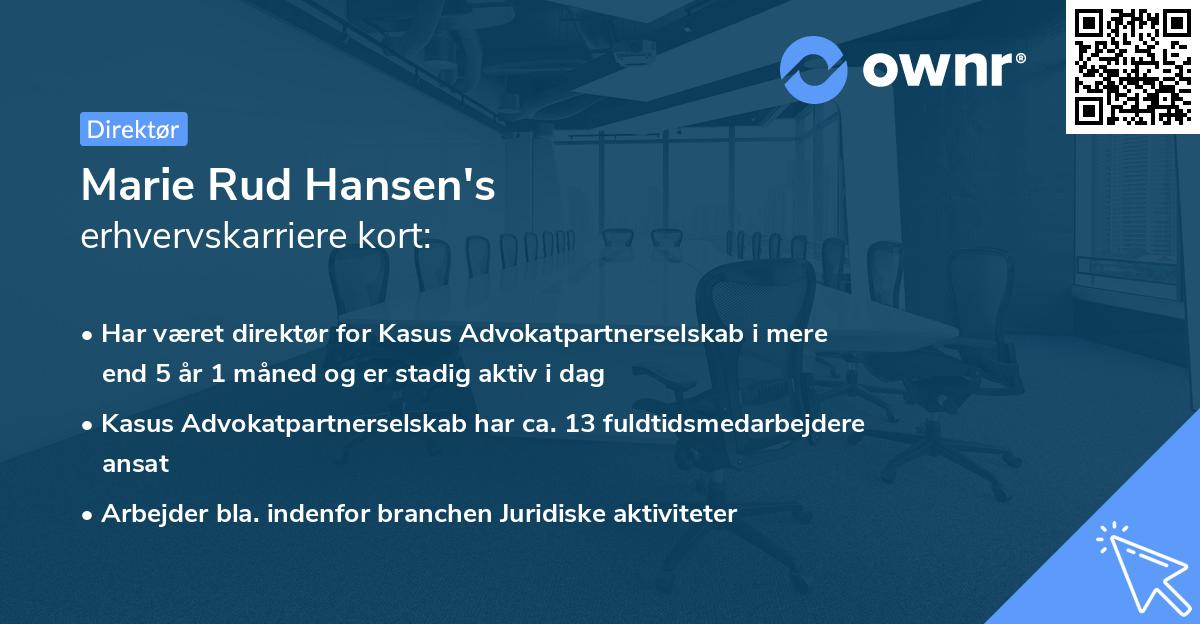 Marie Rud Hansen's erhvervskarriere kort