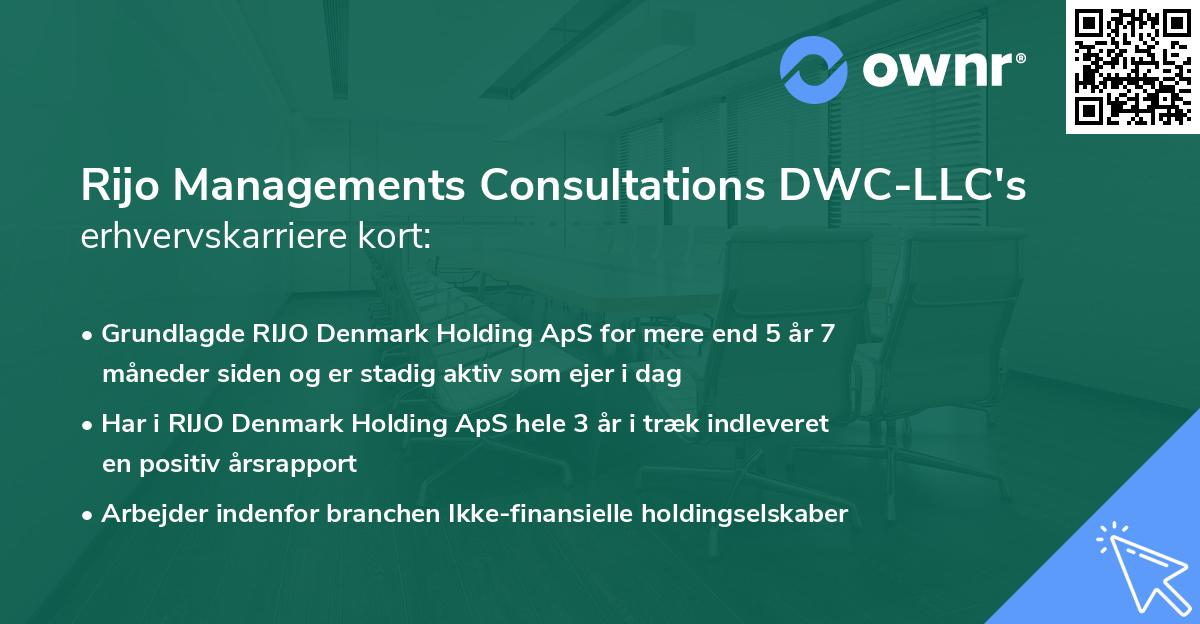 Rijo Managements Consultations DWC-LLC's erhvervskarriere kort