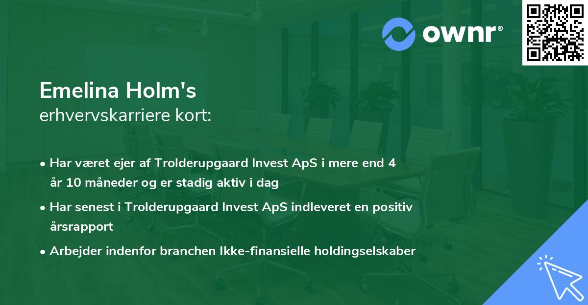 Emelina Holm's erhvervskarriere kort
