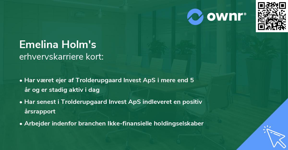 Emelina Holm's erhvervskarriere kort