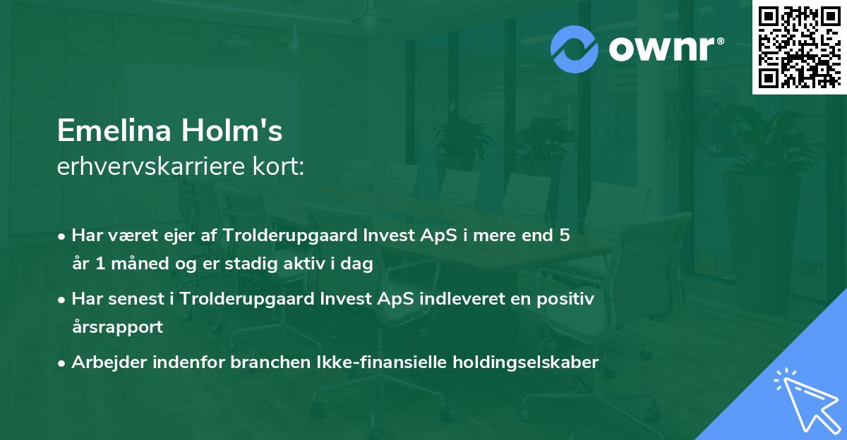 Emelina Holm's erhvervskarriere kort