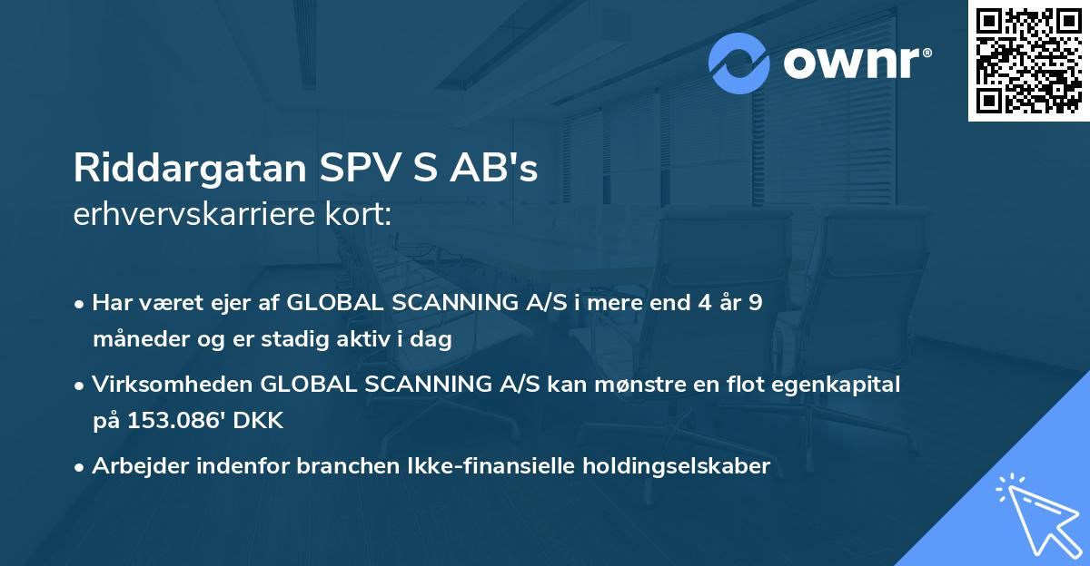 Riddargatan SPV S AB's erhvervskarriere kort