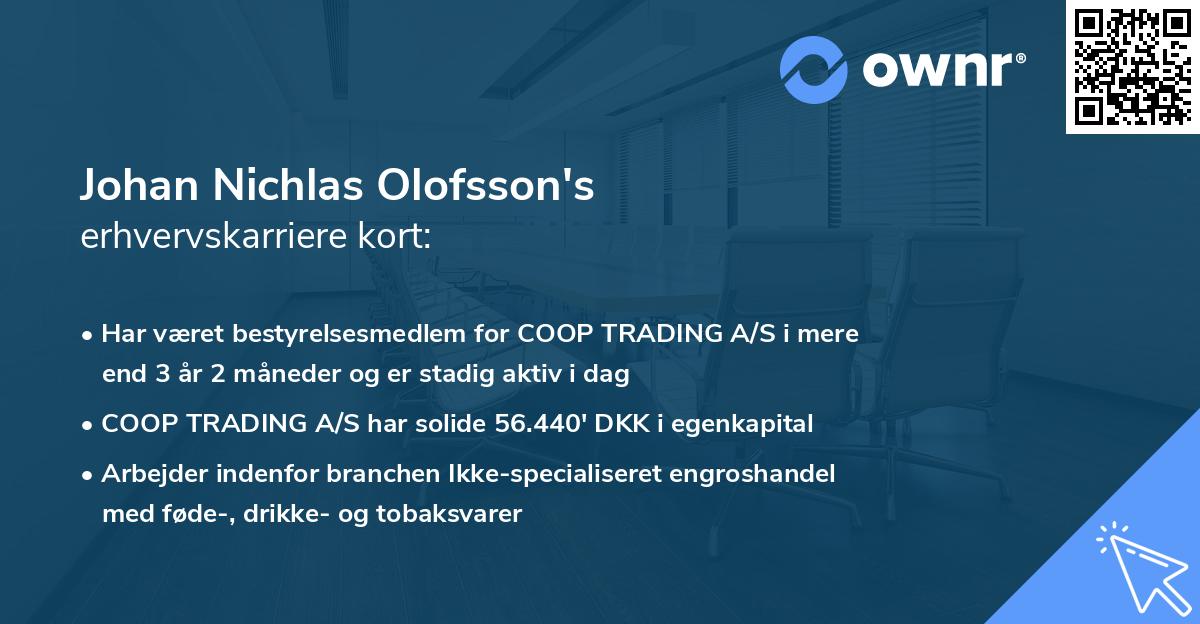 Johan Nichlas Olofsson's erhvervskarriere kort