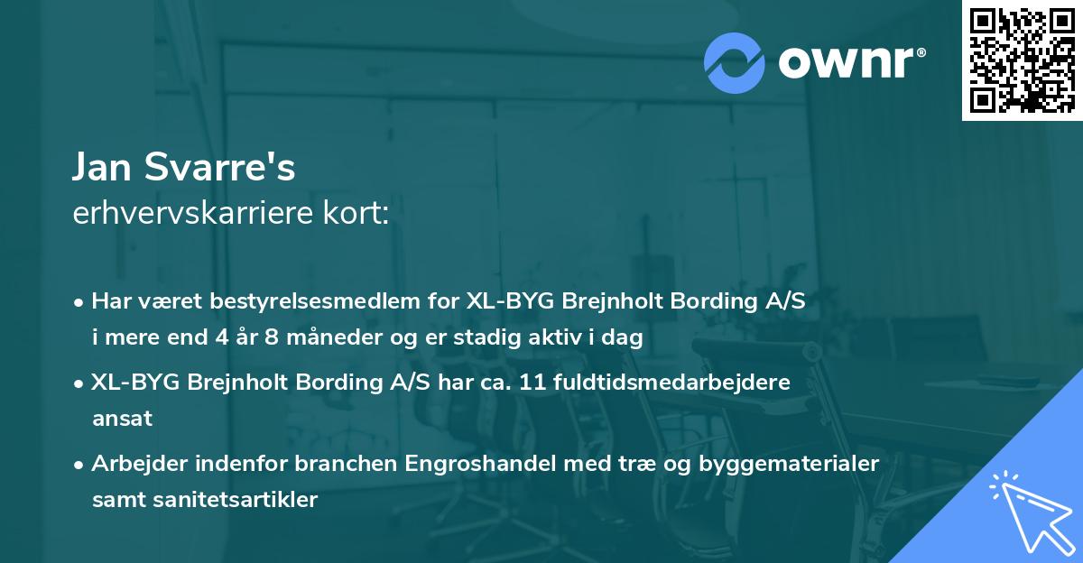 Jan Svarre's erhvervskarriere kort