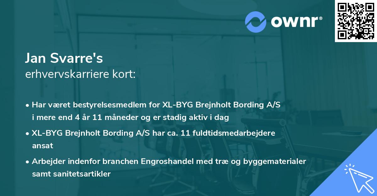 Jan Svarre's erhvervskarriere kort