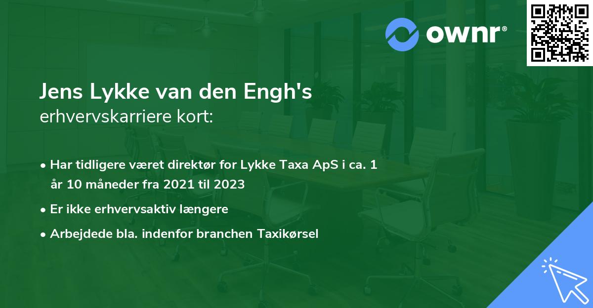 Jens Lykke van den Engh's erhvervskarriere kort