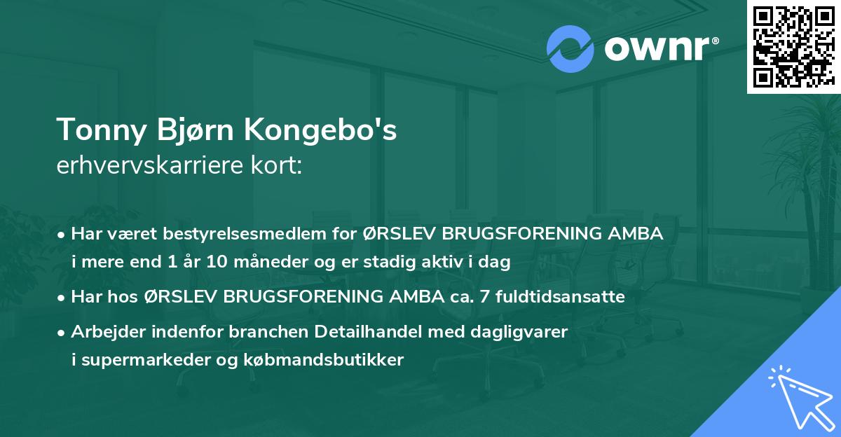 Tonny Bjørn Kongebo's erhvervskarriere kort