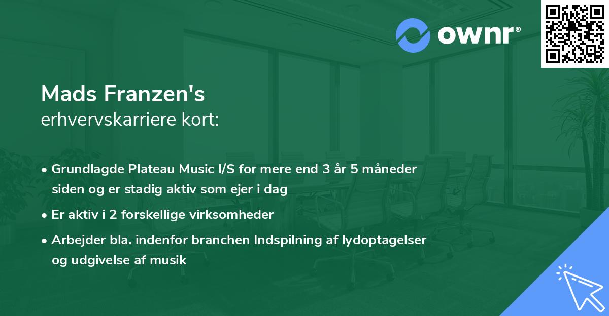Mads Franzen's erhvervskarriere kort