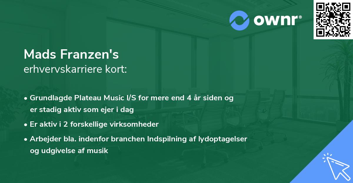 Mads Franzen's erhvervskarriere kort