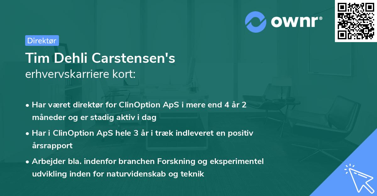 Tim Dehli Carstensen's erhvervskarriere kort