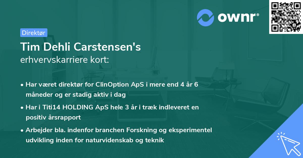 Tim Dehli Carstensen's erhvervskarriere kort