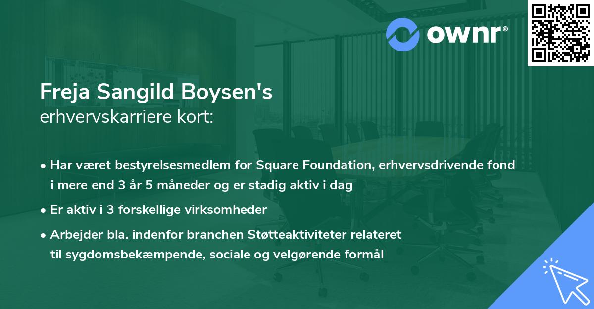 Freja Sangild Boysen's erhvervskarriere kort