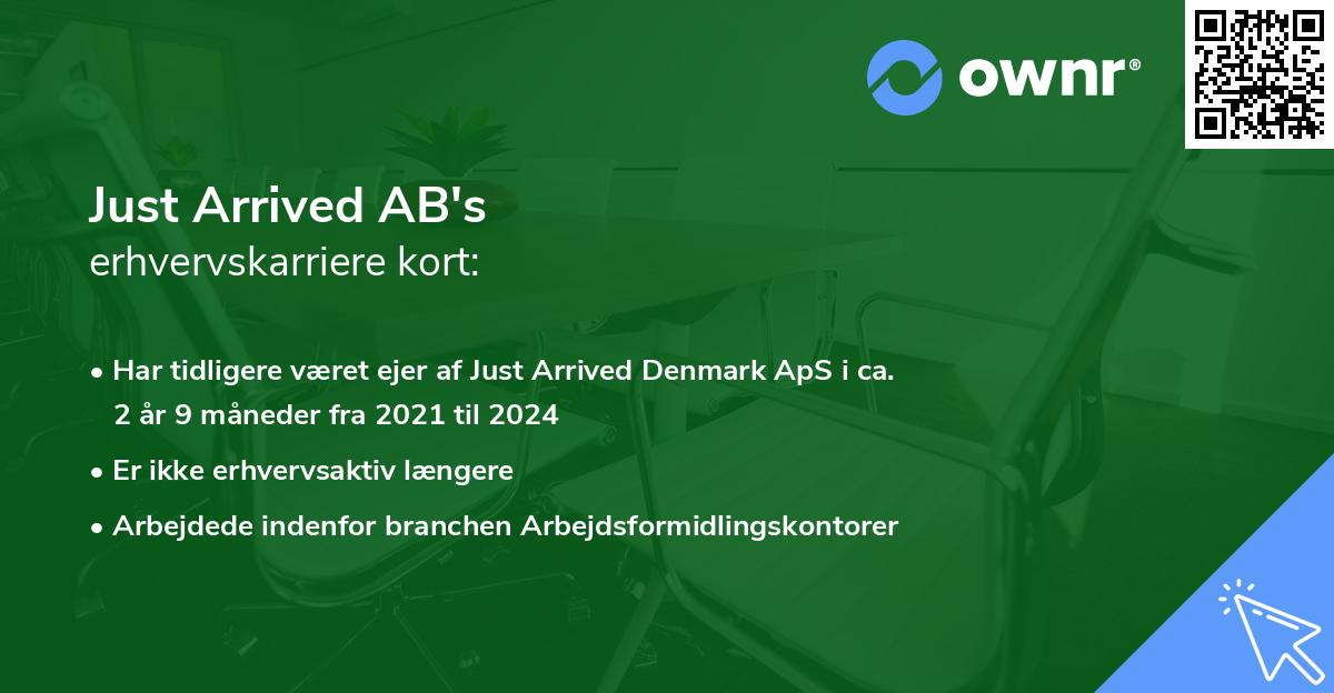 Just Arrived AB's erhvervskarriere kort