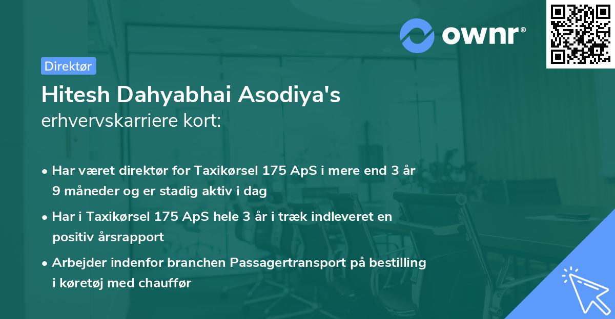 Hitesh Dahyabhai Asodiya's erhvervskarriere kort