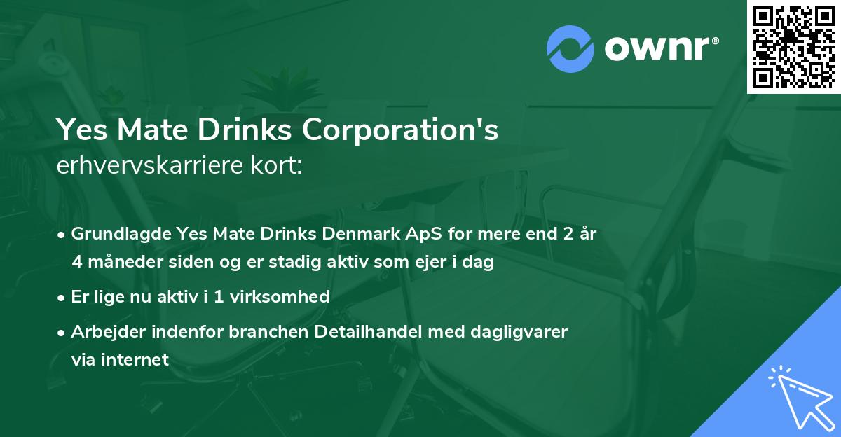 Yes Mate Drinks Corporation's erhvervskarriere kort