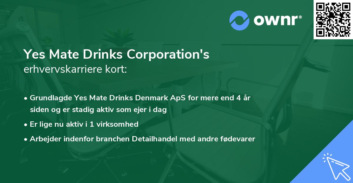Yes Mate Drinks Corporation's erhvervskarriere kort