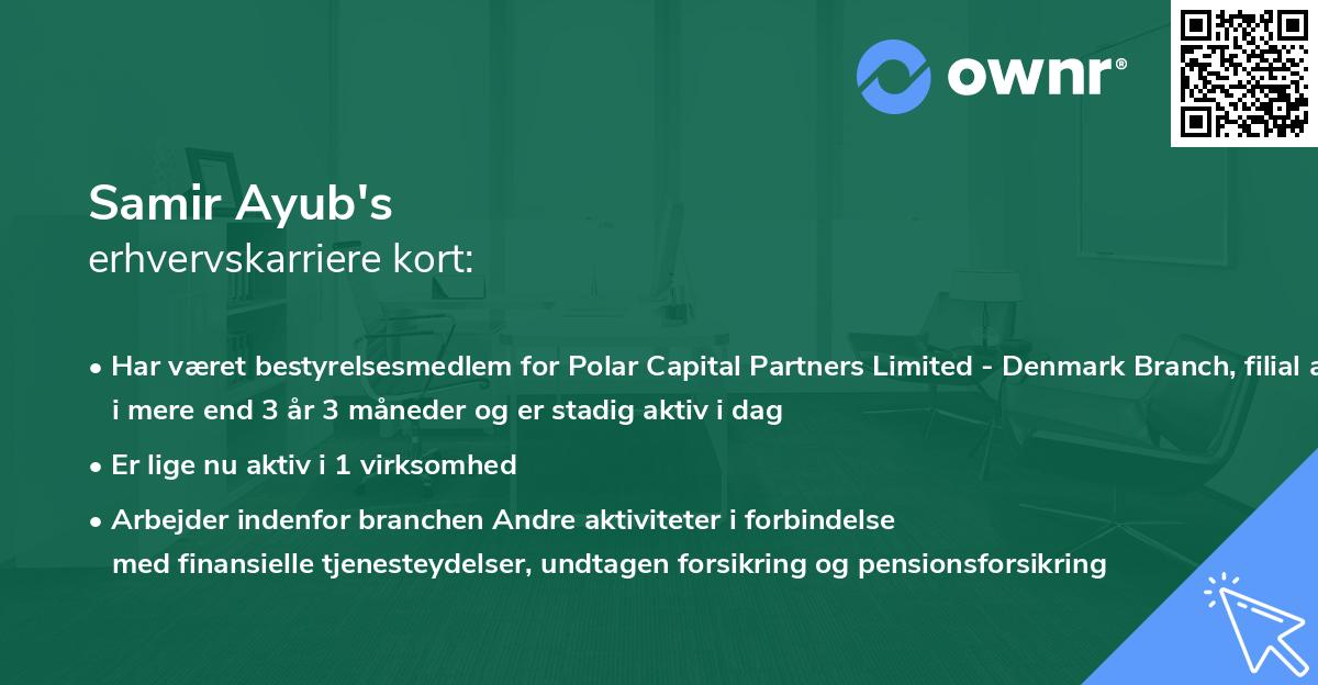 Samir Ayub's erhvervskarriere kort