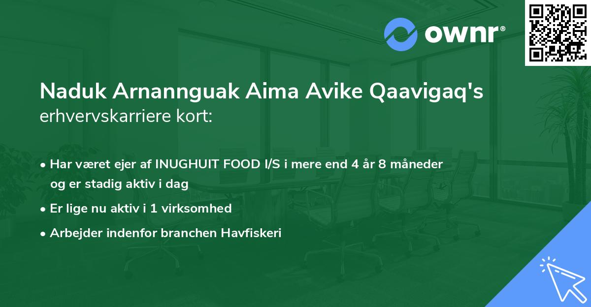 Naduk Arnannguak Aima Avike Qaavigaq's erhvervskarriere kort