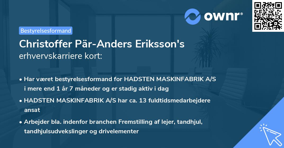Christoffer Pär-Anders Eriksson's erhvervskarriere kort