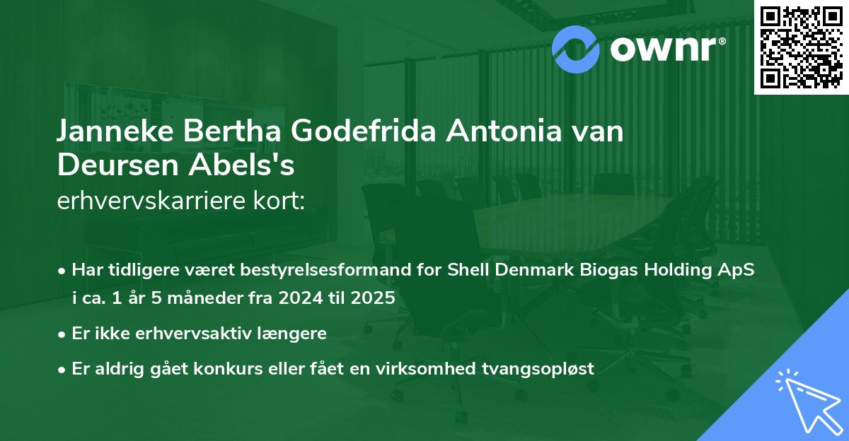 Janneke Bertha Godefrida Antonia van Deursen Abels's erhvervskarriere kort