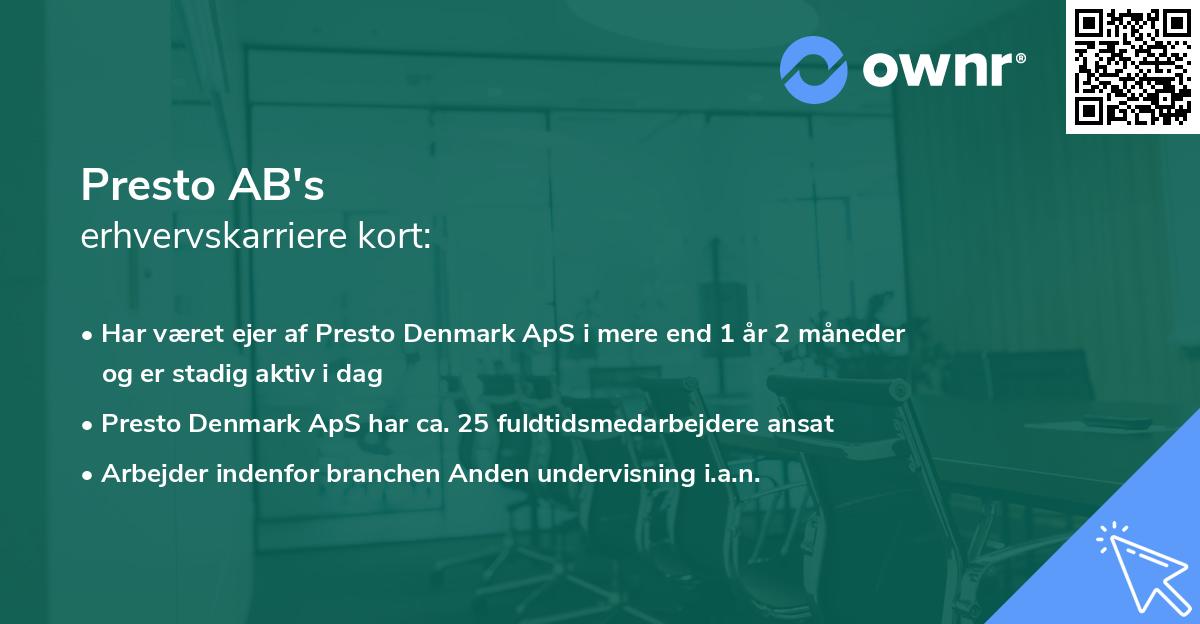 Presto AB's erhvervskarriere kort