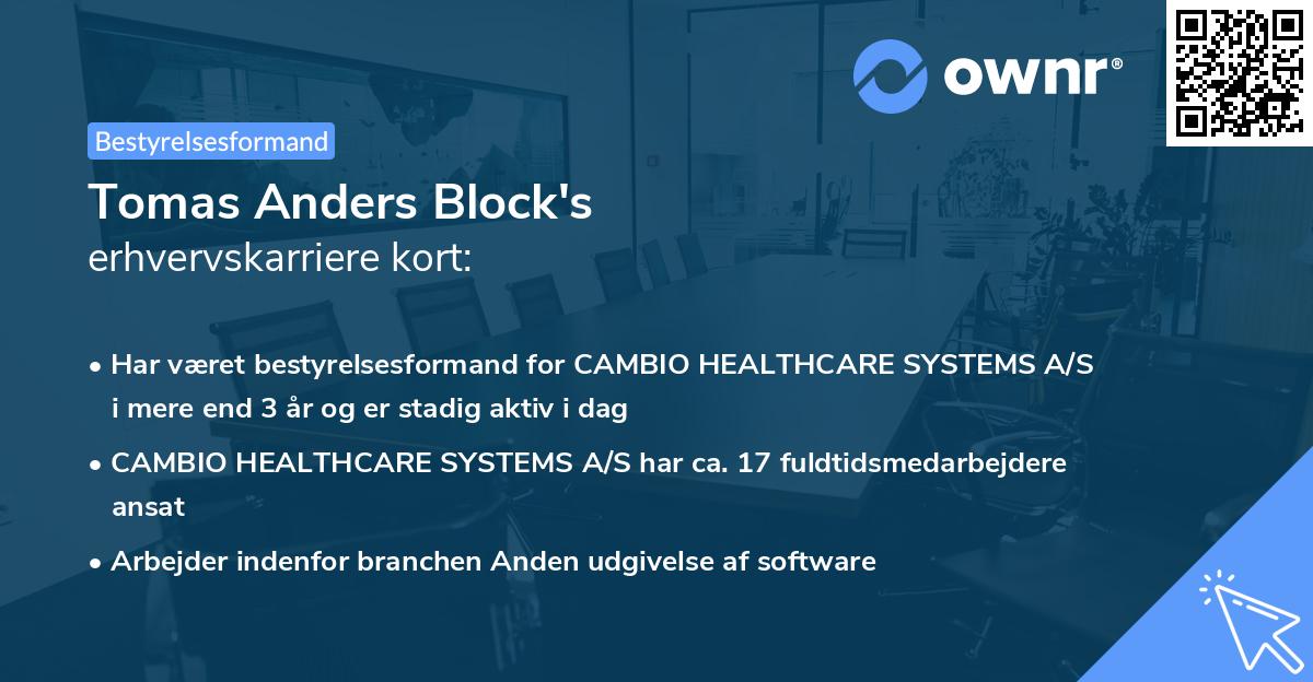 Tomas Anders Block's erhvervskarriere kort