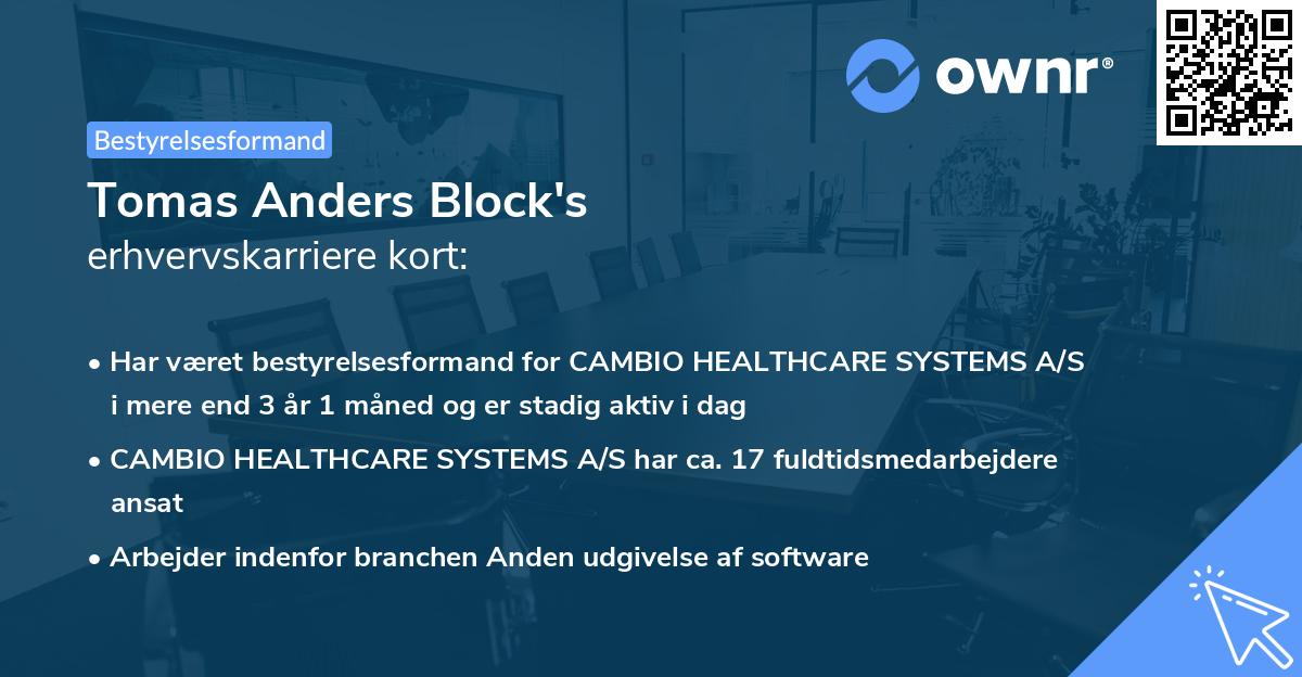Tomas Anders Block's erhvervskarriere kort
