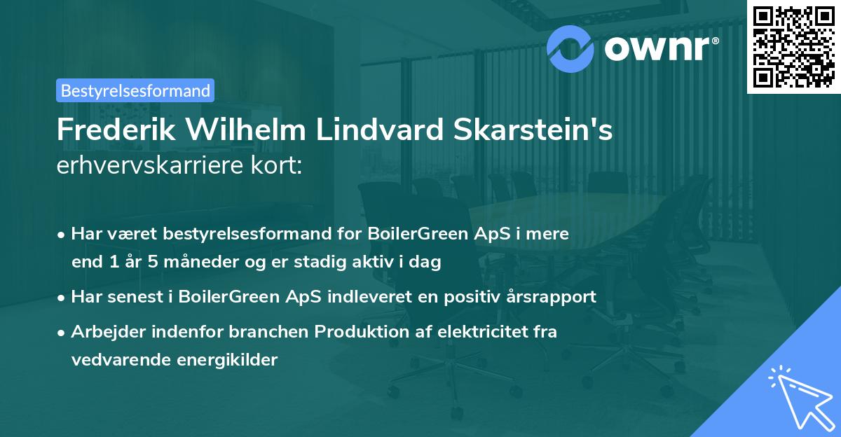Frederik Wilhelm Lindvard Skarstein's erhvervskarriere kort